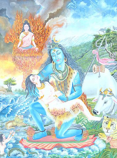 God Shiva in Grief Holding the Body of Sati