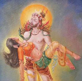 Lord Shiva holding Maa Sati